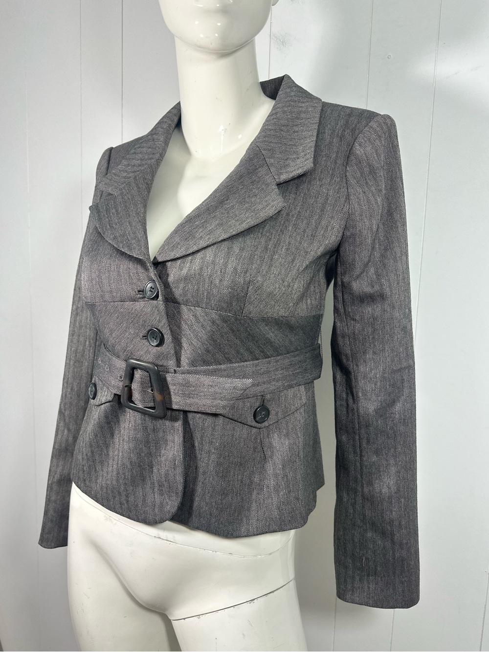 NWT The Limited Wz 2 Womens Blazer Herringbone Belted Brown 3 Button Stretch - Picture 3 of 15